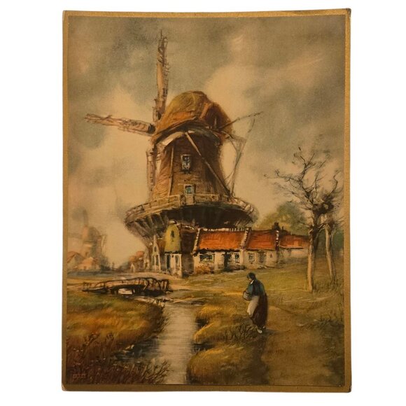 Antique Dutch Windmill Lithograph Print Nutrena Mills Advertising Promo - Picture 16 of 16